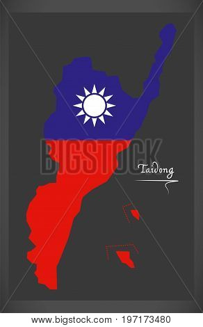 Taidong Taiwan Map With Taiwanese National Flag Illustration