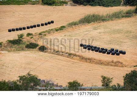 Strawbales In Plastic Wrap