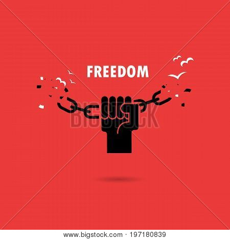 Human hands and broken chain with the bird symbols.Freedom concept.Vector illustration