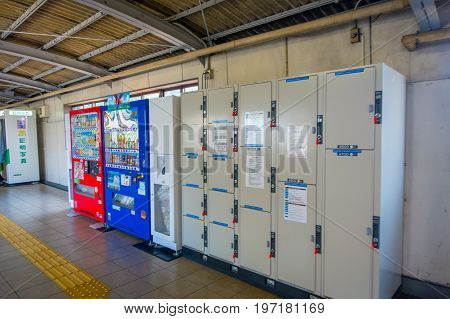 OSAKA, JAPAN - JULY 18, 2017: Gashapon or capsule machine from Osaka. When coins are inserted the machine returns a toy in capsule.