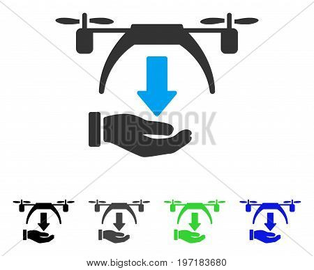 Unload Drone flat vector pictogram. Colored unload drone gray, black, blue, green pictogram variants. Flat icon style for application design.