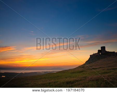 Enisala Fortress At Sunset, Dobrogea, Romania