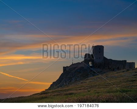 Enisala Fortress At Sunset, Dobrogea, Romania