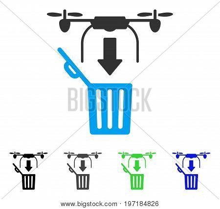 Drone Drop Trash flat vector icon. Colored drone drop trash gray, black, blue, green pictogram versions. Flat icon style for application design.