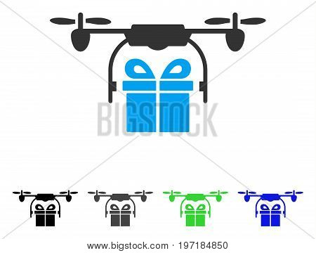 Drone Gift Delivery flat vector pictogram. Colored drone gift delivery gray, black, blue, green icon versions. Flat icon style for graphic design.