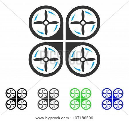 Quadrotor Screws Rotation flat vector pictograph. Colored quadrotor screws rotation gray, black, blue, green pictogram versions. Flat icon style for graphic design.