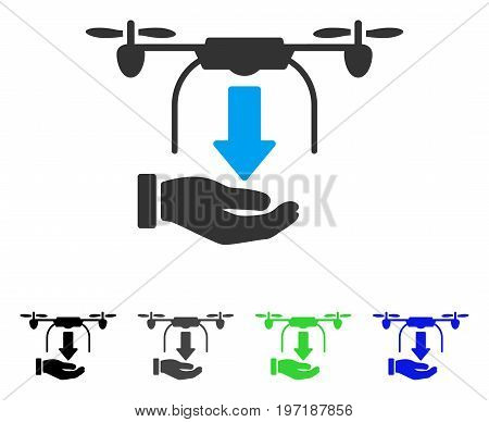 Unload Drone Hand flat vector illustration. Colored unload drone hand gray, black, blue, green pictogram variants. Flat icon style for graphic design.
