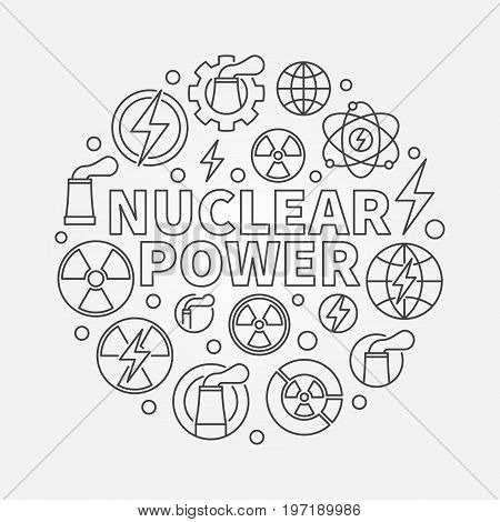 Nuclear power round illustration - vector round energy concept symbol made with nuclear icons in thin line style