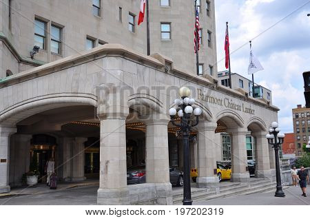 OTTAWA, CANADA - MAY 15, 2012: Fairmont Chateau Laurier main entrance in downtown Ottawa, Ontario, Canada.