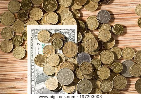 coins and dollars . Money as a background