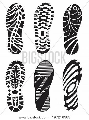 set footprint sport shoes stock vector black