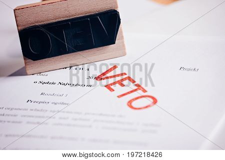 Polish Law Act With Red Veto Stamp.