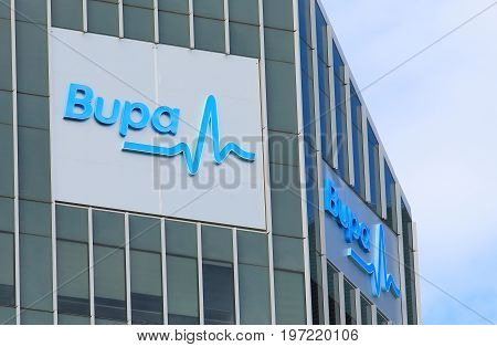 BRISBANE AUSTRALIA - JULY 9, 2017: Bupa healthcare. Bupa is an international healthcare group with origins and headquarters in the United Kingdom