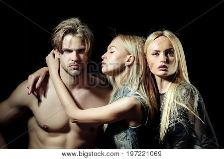 Man With Muscular Body With Sexy Women.