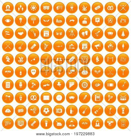 100 meeting icons set in orange circle isolated on white vector illustration
