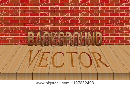 Empty wood table top on grunge brick wall background