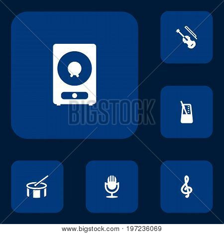 Collection Of Fiddle, Quaver, Rhythm Motion And Other Elements.  Set Of 6 Melody Icons Set.