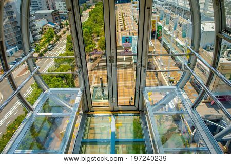 OSAKA, JAPAN - JULY 18, 2017: Close up frame trust of Tempozan Ferris Wheel in Osaka, Japan. It is located in Tempozan Harbor Village, next to Osaka Aquarium Kaiyukan.