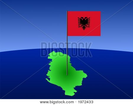 Kort over Albanien med Flag