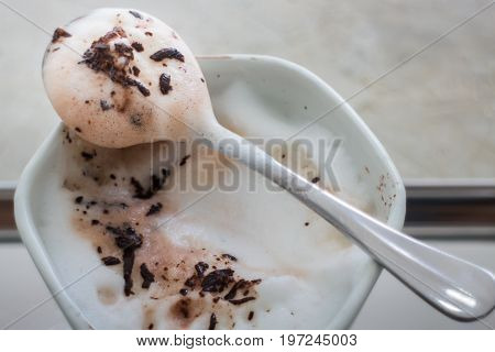 Hot cup of cocoa drink stock photo