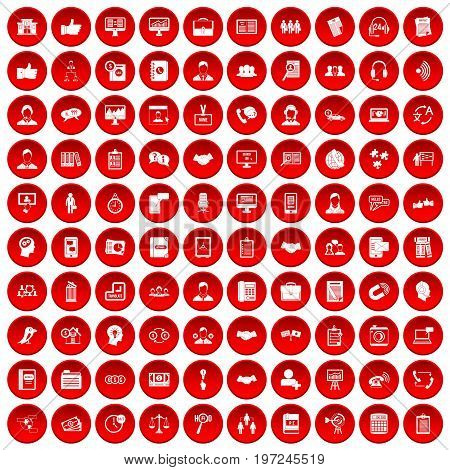 100 discussion icons set in red circle isolated on white vectr illustration