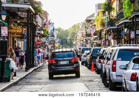 New Orleans, Usa - July 8, 2015: Old Town Buildings And Street With Car In Downtown