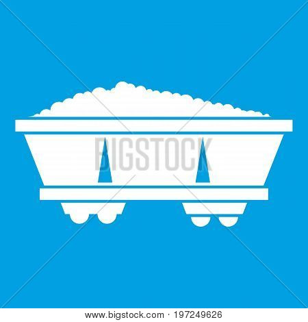 Coal trolley icon white isolated on blue background vector illustration