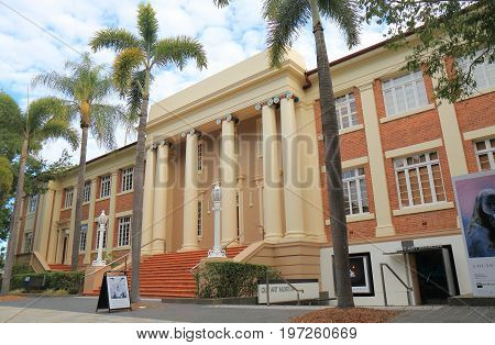 BRISBANE AUSTRALIA - JULY 8, 2017: QUT Queensland University of Technology art museum. QUT Queensland University of Technology is a public research university located in downtown Brisbane