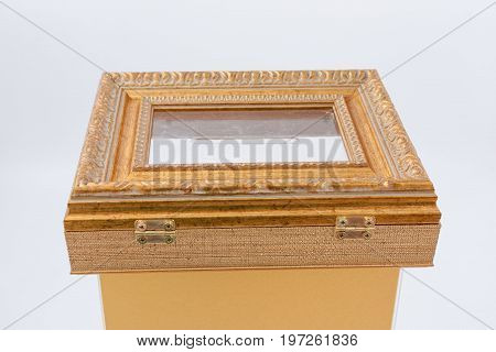 Gomel, Belarus - 28 July 2017: Transparent Light Urn For Donations From Plexiglass And Plastic Bague