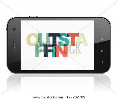 Finance concept: Smartphone with Painted multicolor text Outstaffing on display, 3D rendering