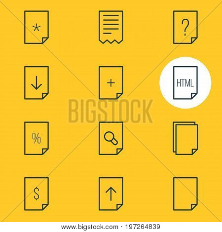 Editable Pack Of Percent, Dollar, Plus And Other Elements.  Vector Illustration Of 12 File Icons.