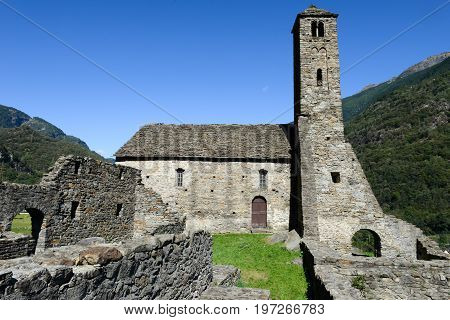 Church Santa Maria Del Castello At Giornico On  Leventina Valley