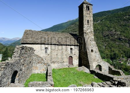 Church Santa Maria Del Castello At Giornico On  Leventina Valley