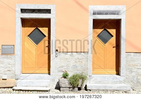 Giornico, Switzerland - 8 June 2015: Doors of a house at Giornico on Leventina valley Switzerland