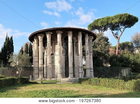 Unique circular temple in the city of Rome, Italy