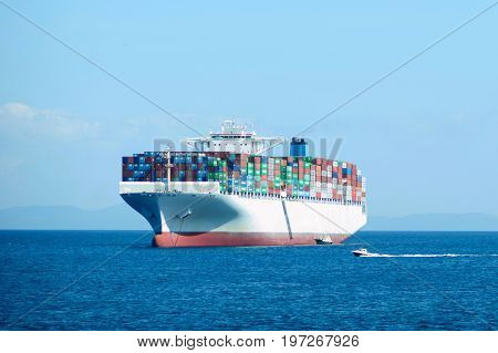 Big  transport container ship in the ocean