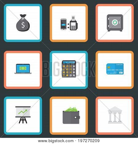 Flat Icons Billfold, Accounting, Remote Paying And Other Vector Elements
