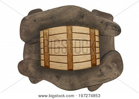 The bottom of a wine barrel on a white background