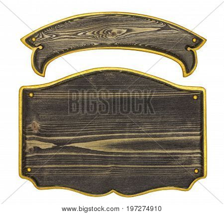 Wooden signboard banner on white background frame texture brown