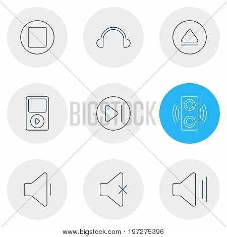 Editable Pack Of Subsequent, Decrease Sound, Soundless And Other Elements.  Vector Illustration Of 9 Melody Icons.