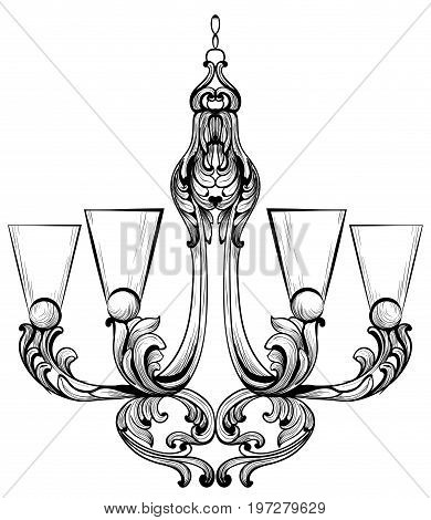 Rich Baroque Classic chandelier. Luxury decors accessory design. Vector illustration sketch