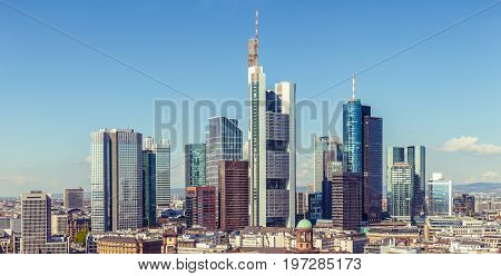Frankfurt Skyline Aerial View, Skyscrapers And Downtown