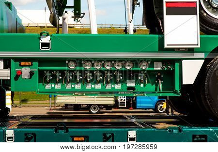 pump panel and discharge gauges and piston valve