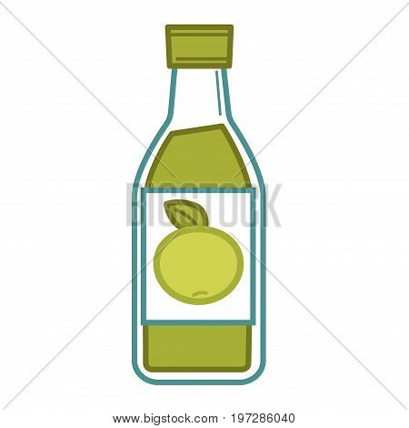 Natural organic green apple juice in glass bottle with fruit on label isolated vector illustration on white background. Delicious healthy refreshment made of natural products in transparent container.