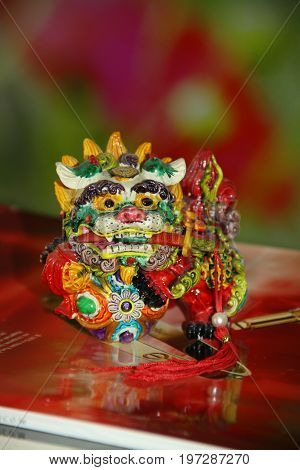 Chinese dragon. Bright macro with exotic object.