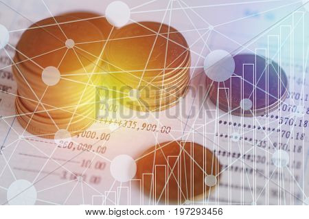staced of coin money with account book finance and banking concept for background.concept in grow and walk step by step for success in business