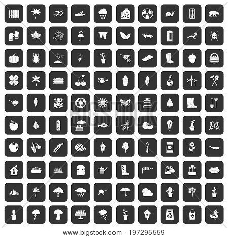 100 garden stuff icons set in black color isolated vector illustration