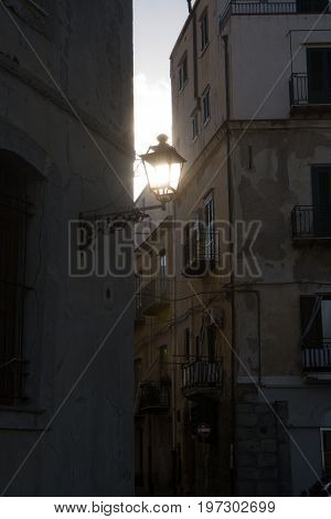 Touristic And Vacation Pearl Of Sicily, Small Town Of Cefalu, Sicily, South Italy, Street View, Suns