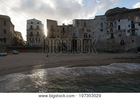 Touristic And Vacation Pearl Of Sicily, Boats En Small Town Of Cefalu, Sicily, South Italy