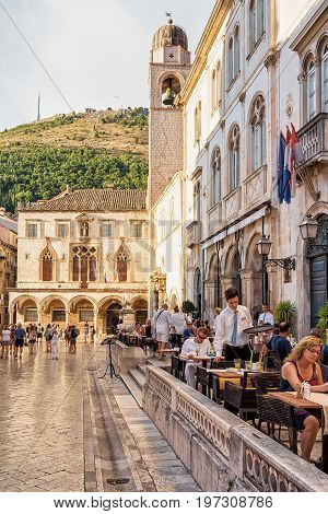Stradun Street Full Of Tourists In Old City In Dubrovnik